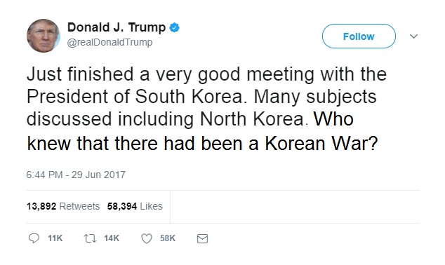 Trump Tweet Korean War