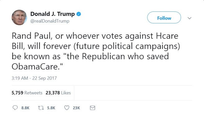 Trump Tweet Republican save Ocare