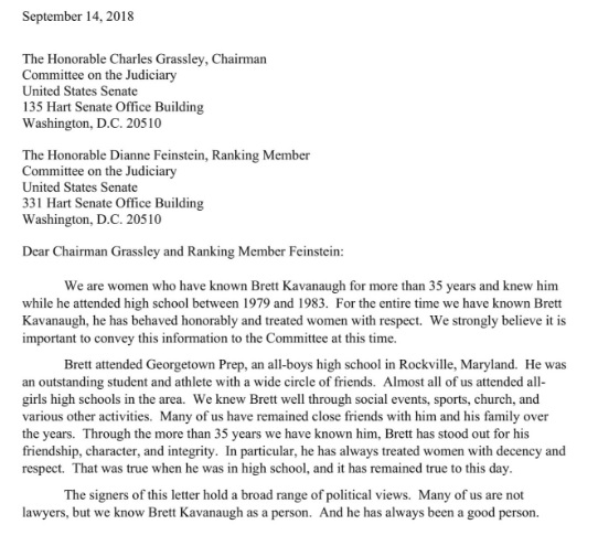 Kavanaugh Letter