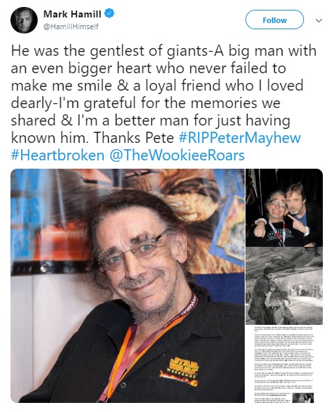 Mark Hammil Tweet Peter Mayhew