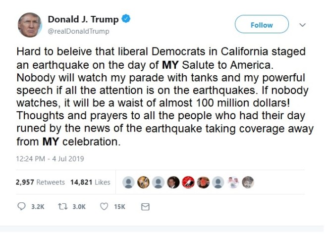Trump Tweet Earthquake