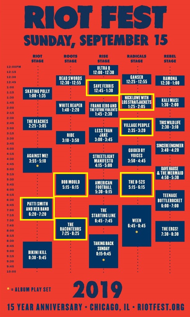 Riot Fest schedule